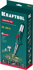 KRAFTOOL SolderGas, 120 K, 30 - 120 Вт, 1300&deg;С, горелка, фен, пьезоподжиг, набор 10 в 1, газовый паяльник (55503-H10)