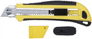 Нож технический 25 мм усиленный прорезиненный, кассета 3 лезвия, автозамена лезвия, Профи FIT