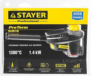 STAYER ProTerm Turbo PG400, 1300&deg;C, турбо нагрев + 30%, газовая горелка с пьезоподжигом на баллон с цанговым соединением(55582)
