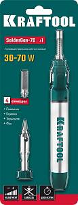 KRAFTOOL SolderGas, 70 A, 30 - 70 Вт, 1300&deg;С, горелка, фен, набор 3 в 1, газовый паяльник (55504-H3)