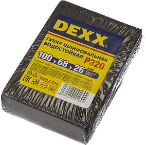 DEXX Р320, 100 х 68 х 26 мм, водостойкая, четырехсторонняя шлифовальная губка (35637-320)