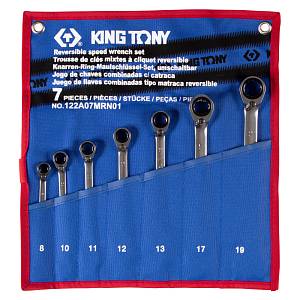Набор комбинированных трещоточных ключей, 8-19 мм, чехол из теторона, 7 предметов KING TONY 122A07MRN01